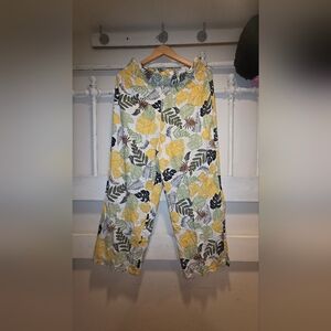 Tropical Leaf Print Pants